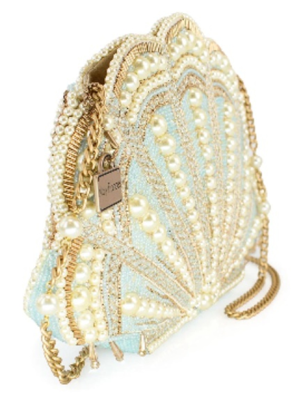 Mary Francis Pearl-Embellished Shell Clutch Bag - Light Blue